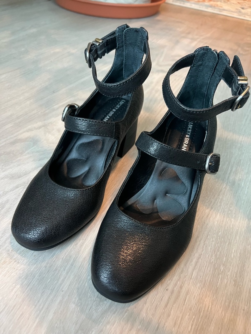 Black Double-Strap Block Heel Pumps - Women